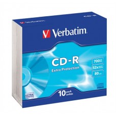 CD-R lemez, 700MB, 52x, 10 db, vékony tok, VERBATIM 
