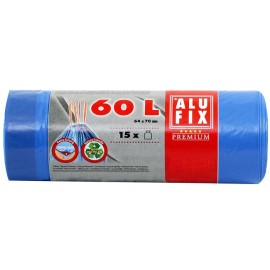 Szemeteszsák, zárószalagos, 60 l, 15 db, 64x71 cm, 26 µ, ALUFIX, kék