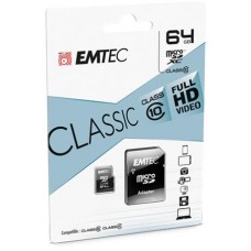 Memóriakártya, microSDXC, 64GB, CL10, 20/12 MB/s, adapter, EMTEC 