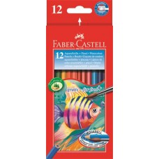 Akvarell ceruza készlet, hatszögletű, ecsettel, FABER-CASTELL, 12 különböző szín